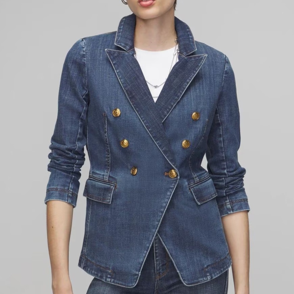 🆕 White House Black market Denim Studio Blazer - Picture 3 of 16